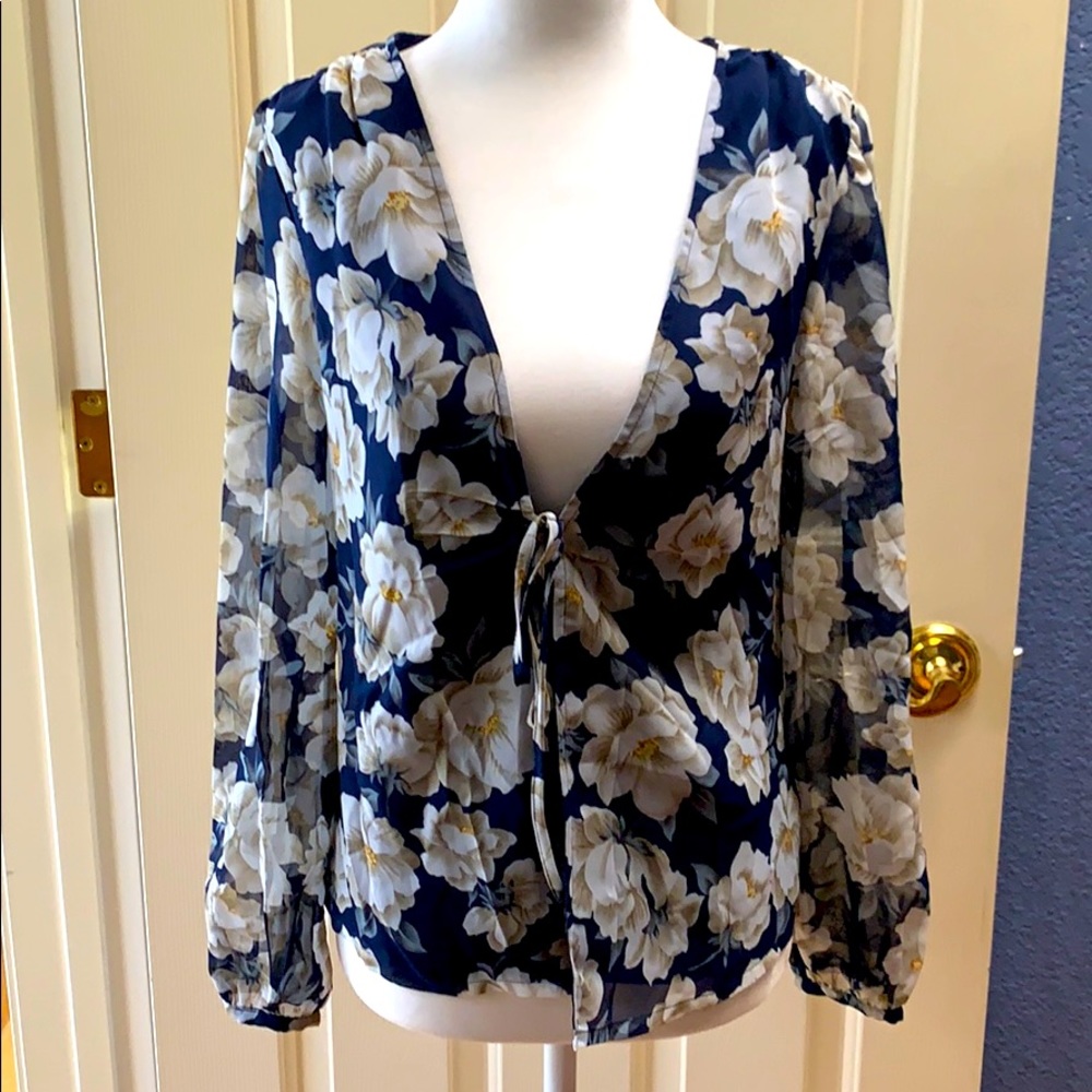 Sheer long sleeve tie shirt